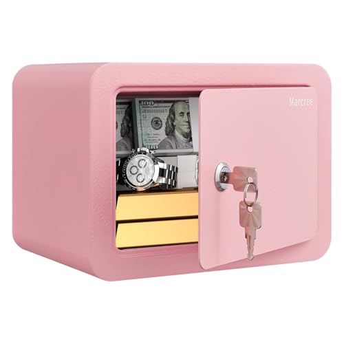 Marcree 0.23 Cuft Pink Small Safe Box for Kids Home Security, Mini Lock Safe
