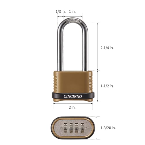 CINCINNO 4 Pack Heavy Duty Combination Padlocks with Long Shackle, Weatherproof 4-Digit Code Lock for Outdoor Security