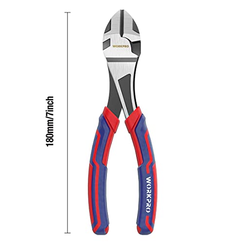 WORKPRO 7-Inch Diagonal Pliers CRV Steel Cutting Wires, Bi-material Handle
