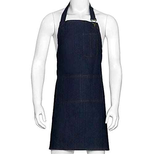 QWORK Lightweight Denim Work Apron With Pockets, Adjustable Jean Tool Apron for Men and Women