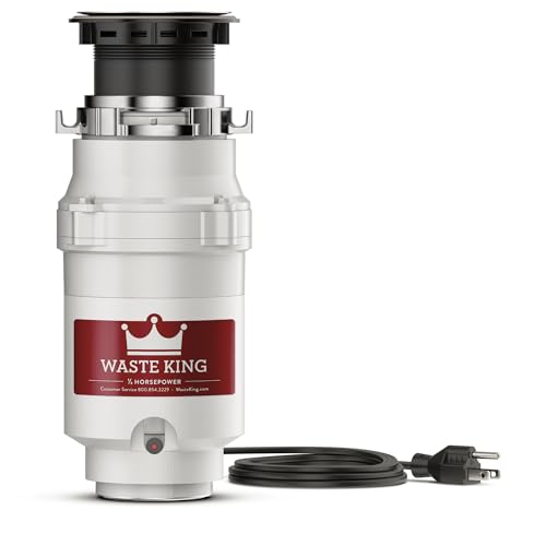 Waste King 1/3 HP Continuous Feed Garbage Disposal with Power Cord, Compact Food Waste Disposer