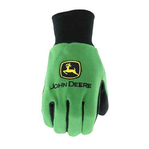 John Deere JD00002 Jersey Gloves - 10 oz Jersey Gloves for Youth, Ribbed Knit Wrist, Polyester/Cotton Fabric, Straight Thumb, Green/Black