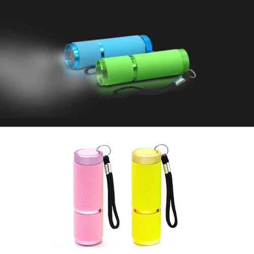 4 Pack Mini Flashlights, 9 LED Glow-in-The-Dark Aluminum Lights with Straps ? Perfect for Camping, Hiking, and Emergency