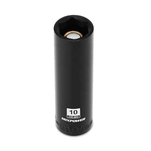 MIXPOWER 1/4" Drive Deep Magnetic Impact Socket, 6 Point, 10mm, Metric, CR-MO