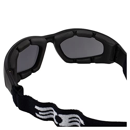 Epoch Eyewear Padded Motorcycle Riding Goggles Black Frame Smoke Lens Adjustable Strap ANSI z87.1 Safety Rated
