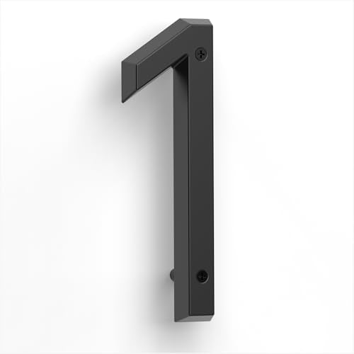 HouSi 6 Inch Black Floating House Number - Modern Metal Address Sign, Model 1
