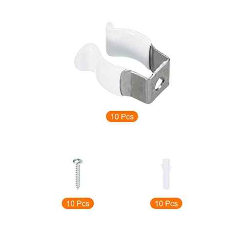MECCANIXITY T5 U Clips Holder Bracket for LED Light Bulb Mounting Bracket Support Stainless Steel Fluorescent Tube Holder Screw Pipe Clamps Spring Holder Tool Clips, White Pack of 10