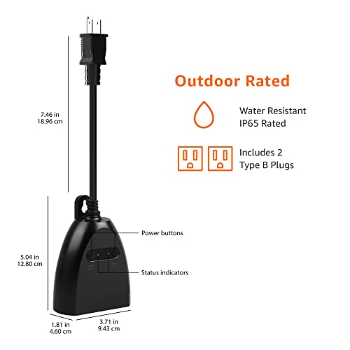 Amazon Basics Outdoor Smart Plug with 2 Independent Outlets, Alexa Compatible, Weather-Resistant