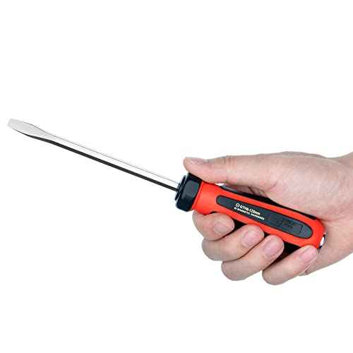 Jetech Striking Cap Go-Through Slotted Screwdriver, S2 Steel Flathead with Magnetic Tip, Ergonomic Soft Grip TPR Handle, 0.24 x 4.92 inches