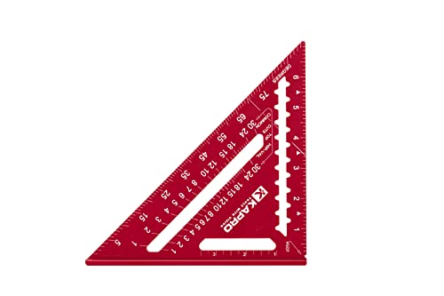 Kapro 446 Hi-Def 7 Inch Anodized Rafter Square - Red, Includes Conversion Table