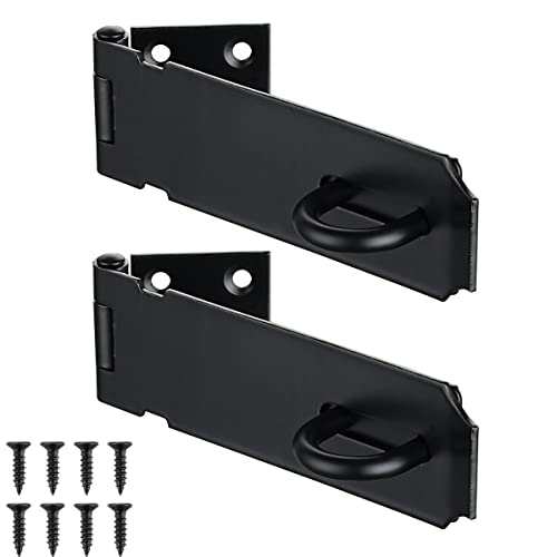 JQK Door Hasp Latch Lock, 5 Inch 304 Stainless Steel Safety Packlock Clasp Thickness 1.9 mm, Matte Black 2 Pack, DL130-PB-P2