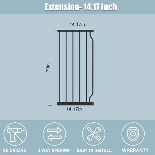 Extra Wide Baby Gate with 14.17in Extensions - Walk Through Pressure Mount Auto Close Child Safety Gate (Black, Extension-14.17"/36cm)
