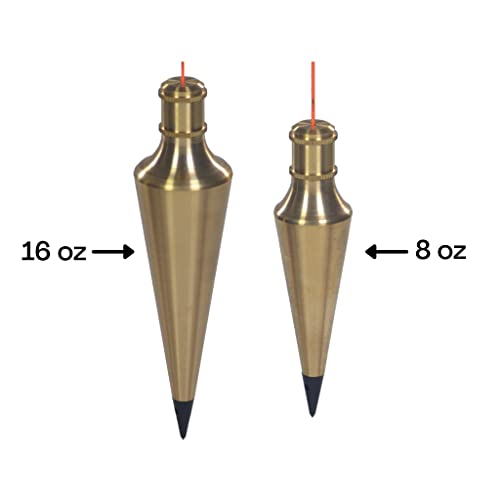 AWF PRO Plumb Bob Kit - 16 oz and 8 Solid Brass Bobs, 14 ft