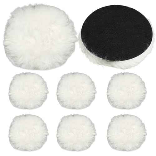 8 Pcs Wool Polishing Pad 4 Inches Soft Sheepskin Buffing Pads with Hook and Loop Back for Compound Cutting & Polishing for Automotive, Marine, Furniture