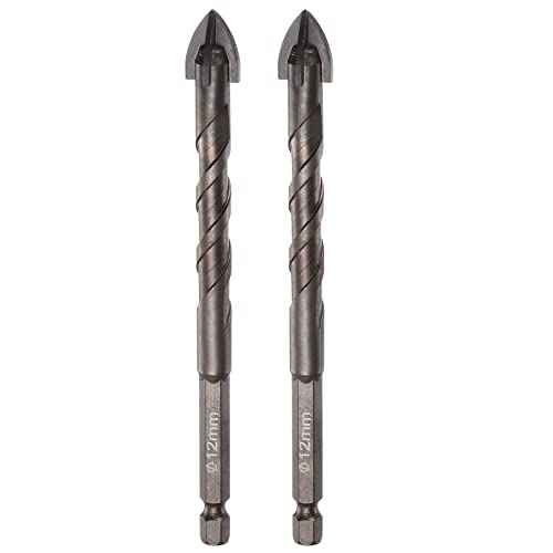 HARFINGTON 2pcs Titanium Coated Masonry Drill Bit, 12mm Concrete Drill Bits Ceramic Tile Drill Bit with 1/4" Hex Shank for Ceramic Tile Marble Mirror Glass Concrete Brick Plastic Wood