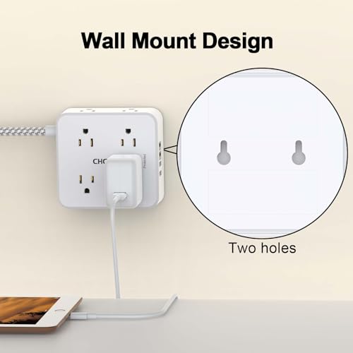 CHCORE 5 Ft White Braided Surge Protector Power Strip with 8 Outlets & 4 USB Charging Ports
