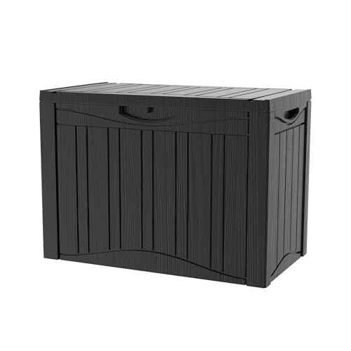 45 Gallon Outdoor Storage Box Waterproof Lockable Resin Deck Box Large, Patio Storage Bin for Pool Accessories Cushion Furniture, Garden Tools, UV-Resistant Outside Delivery Black