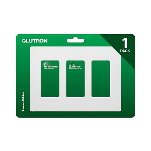 Lutron Claro 3-Gang Light Switch Cover Plate, White, Screwless, 1 Pack