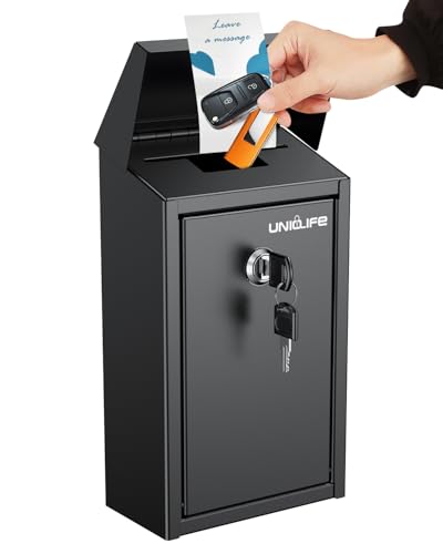 Uniclife Wall-Mounted Black Metal Donation Box with Key Lock