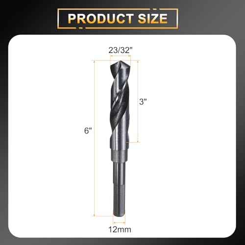 HARFINGTON 23/32" Drill Bit 12mm Reduced Shank 3-Flat 4241 High Speed Steel Nitriding Black 118¡Æ for Soft Materials Wood Plastic Iron Copper Aluminum