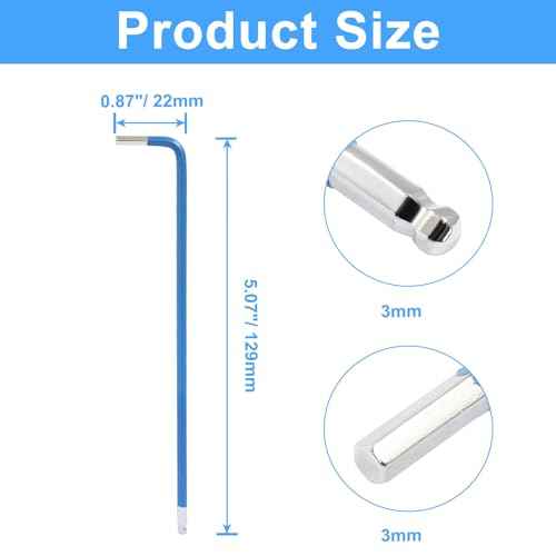 Hordion 4 Pcs 3mm Ball End Hex Key Wrench, L Shaped Long Arm Allen Wrench S2 Steel Repairing Tool for Bicycle Furniture Equipment