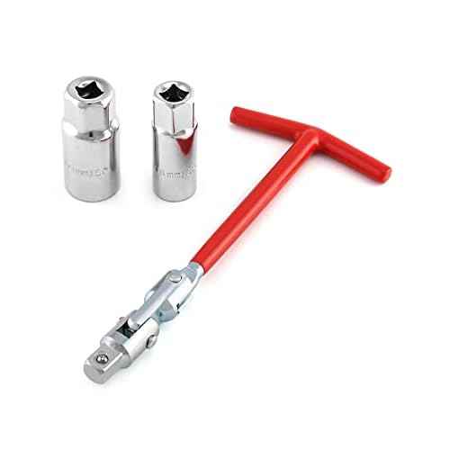 QWORK Spark Plug Socket Wrench, Universal,T-handle, 6mm (5/8") & 21mm (13/16") Remover Installer