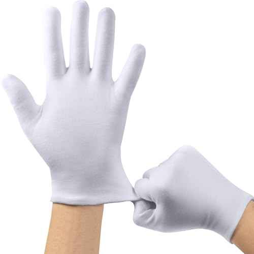 Cotton Gloves, 10pairs White Cotton Gloves for Dry Hands Sleeping, Washable Stretch Material for Men and Women Eczema Moisturizing