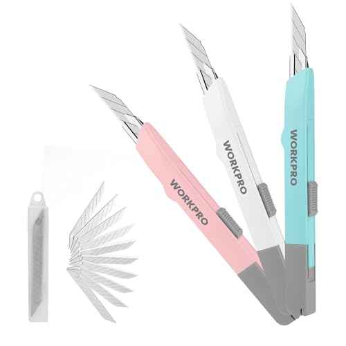 WORKPRO Premium Utility Knife Retractable Snap-off blade, Gift for Men/Women Heavy Duty Box Cutter Set, Razor Knife Exacto Craft Knives, with 10 Extra 9mm Blades, Pack of 3