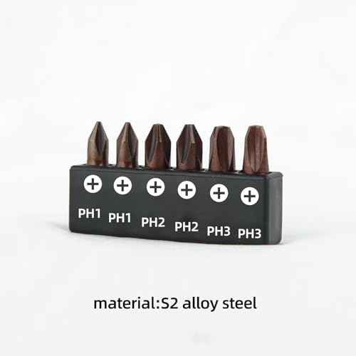 6-Pack25mm Jis Screwdriver Bit Set,Jis Phillips,With Magnetic Tip S2alloysteel Material,Vesselsuitable,Electric Drill Drills, Motorcycles, Cars, And Bicycle (PH1,PH2,PH3X2)