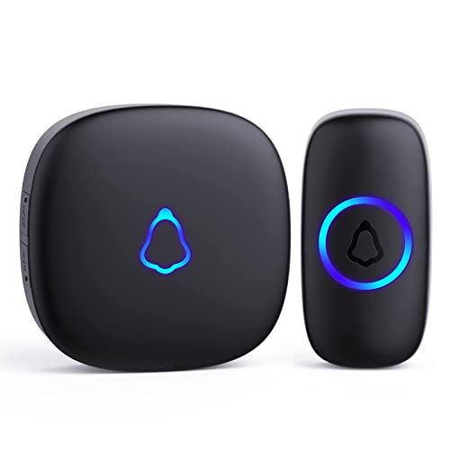 SECRUI Wireless Doorbell Kit with 1 Button & 1 Receiver, Waterproof, 1000Ft Range, Colorful LED, Adjustable Volume, Easy Install, Black