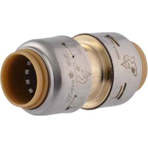 SharkBite Max 1/2 Inch Coupling, Push to Connect Brass Plumbing Fitting, PEX Pipe, Copper, CPVC, PE-RT, HDPE, UR008A