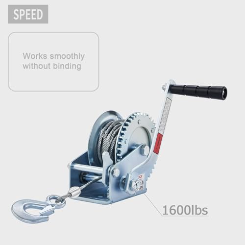 OPENROAD 1600lbs Hand Winch Boat Trailer Winch with 10m Cable - Manual Two-Way Adjustable Towing Winch