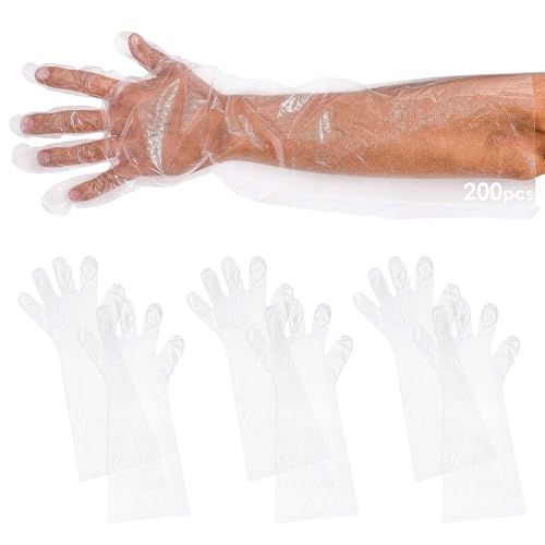 Disposable Elbow Gloves, 22 Inch Long. Clear Disposable Elbow Length Gloves for Food Handling, 1.1 mil HDPE