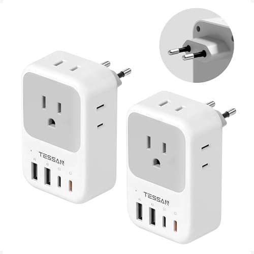 TESSAN European Travel Plug Adapter 2 Pack Grey-White Type C 20W USB-C & USB-A