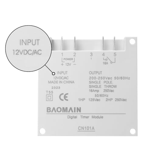 Baomain CN101A 12V Digital Programmable Timer Switch without Cover, 16A Weekly Relay