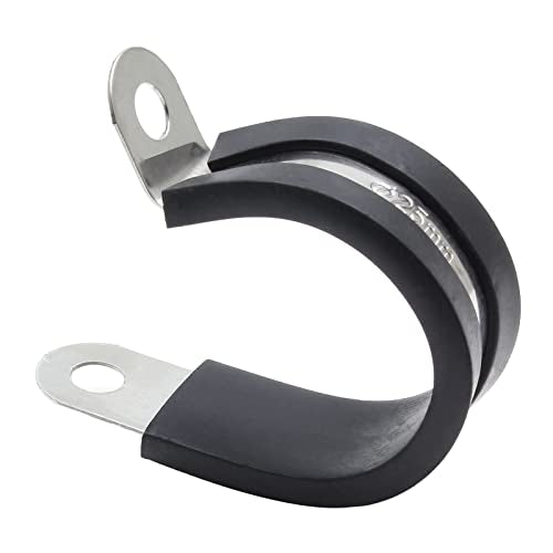 12pcs 1 inch (25mm) Cable Clamps, Stainless Steel Wire Clamps, Rubber Cushioned Insulated Clamp Metal Conduit Clamp for Pipes, Tubes, Hose, Wiring, Cables
