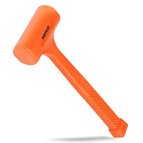 Neiko 02847A Dead Blow Hammer 2 lb Neon Orange Unibody Molded Checkered Grip