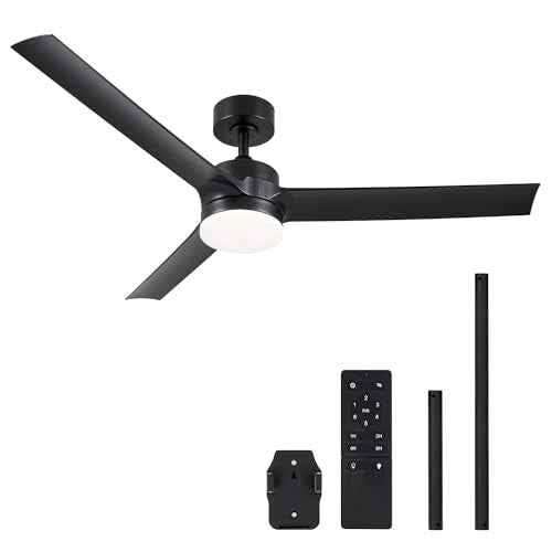 VONLUCE Ceiling Fans with Lights, 52 Inch Ceiling Fans with Lights and Remote, 6-Speeds Noiseless Reversible DC Motor, 3CCT, Modern Ceiling Fan for Farmhouse Bedroom Patio, Black