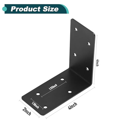 20Pcs Heavy Duty 4x4x2 Black L Corner Brackets for DIY Furniture Reinforcement