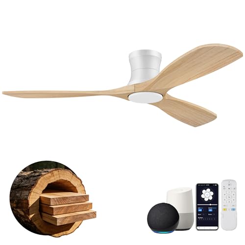 Hoenofly 52-Inch Smart Ceiling Fan with Lights, Remote & Voice Control - White & Light Wood