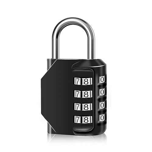 Combination Lock Waterproof 4 Digit Padlocks with Combination Code, Zinc Alloy Combination Lock for Door, Tool Boxes, Schools, Gym, Garden, Fences, Reel Cabinet & Storage, Black (1PCS)