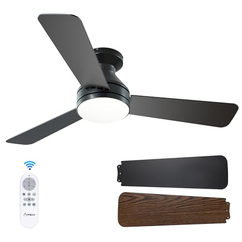 Amico 42 Inch Black Low Profile Ceiling Fan with Lights & Remote - Modern Design