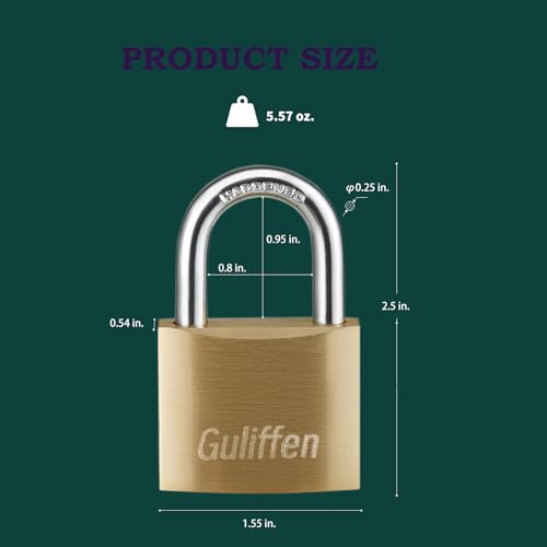 Guliffen Solid Brass Keyed Padlock 1-9/16 in. Lock Body for Sheds, Gates, Toolbox (Variation: 1 in.)