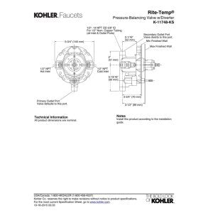 KOHLER 11748-KS-NA Rite-Temp 1/2" Pressure-Balancing Valve with Push-Button Diverter and Screwdriver Stops, For Showerheads and Handshowers