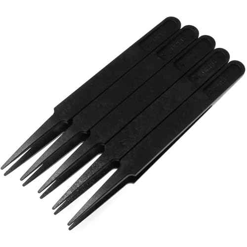 MMOBIEL 5Pcs Anti-static Multifunctional Plastic Precision Tweezers Set, Pointed Tip Tweezers for Electronics, Jewelry-Making, Laboratory Work, Repair Black