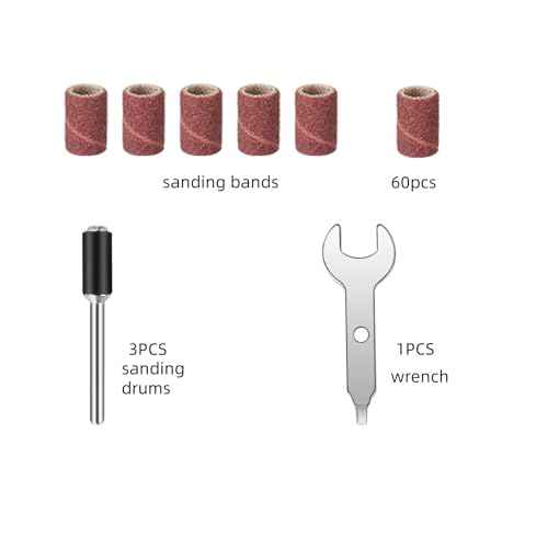 Sanding Accessories Set for Rotary Tools, 60Pcs 120# Grit Small Sanding Sleeves, 3Pcs 1/8" Sanding Drums, and 1 Wrench, Perfect for Woodworking, DIY Crafts