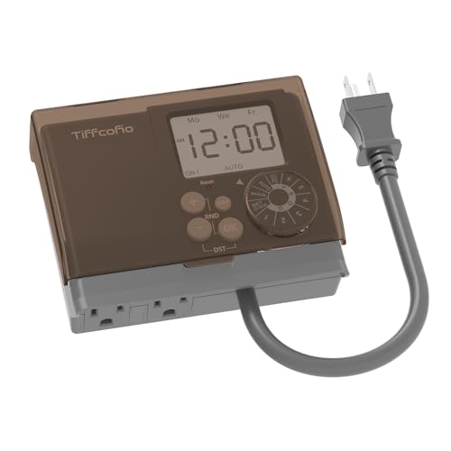 Outdoor Digital Pool Timer Waterproof 20A with 2 Grounded Outlets, Programmable, 6 Program Sets