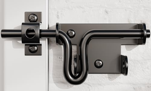 1 Pack Heavy Duty Black Slide Bolt Gate Latch for Wooden Fence Door Lock with Padlock Hole