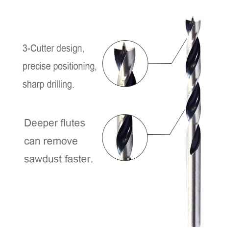 Brad Point Drill Bits 6mm (1/4") Wood Drill Bit Set Woodworking Drills High Carbon Steel for Furniture Hardwood Softwood Cupboard Wardrobe 5 Pack