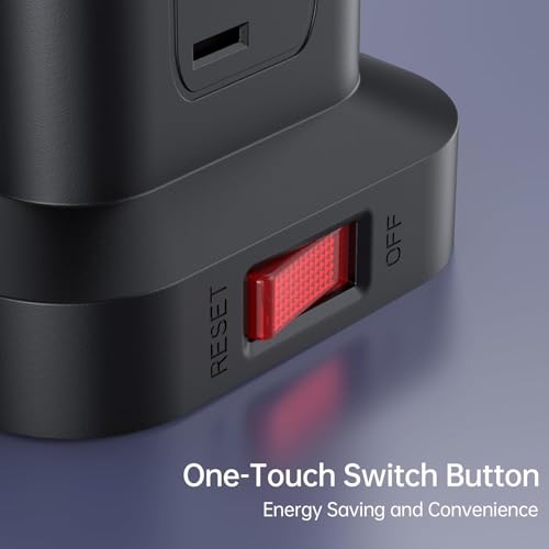 SMALLRT Black Power Strip Tower with 12 Outlets & 4 USB Ports, 6.5FT Extension Cord, Overload Protection, No Wireless Charging